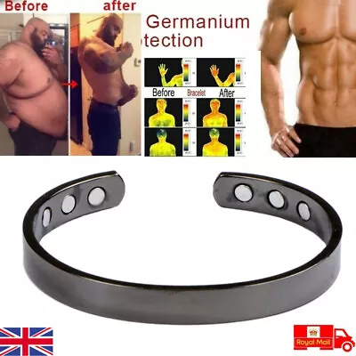 Mens Black Magnetic Copper Bangle Pain Relief Energy Arthritis Bracelet Gift Bio • £5.29