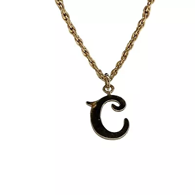 Vintage Avon Gold Tone Initial  C  Pendant Necklace 24  Chain Charm • $14.99