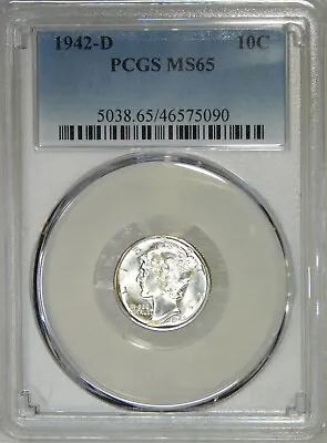 1942-D Mercury Dime PCGS MS65 Blast White Frosty Luster PQ Just Graded #F593A • $32.99