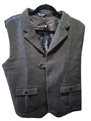 Paul Jones Brown Tweed Herringbone Vest Mens Large Premium Wool NWT • $53