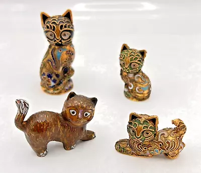 Lot Of 4 Vintage Cloisonne Cats & Kittens Figurines Small Ornate • $41.65