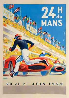 French VINTAGE POSTER Le Mans 1959 Motor Racing Car Race Art Deco PRINT A3 A4 A2 • £9.99