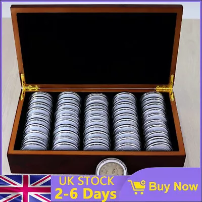 50PC 46MM Coins Capsules Storage Display Box W/ Wooden Case Holder Collection UK • £18.98