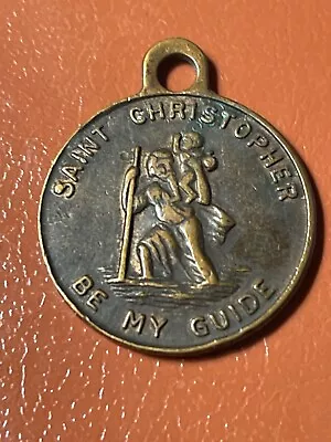 Vintage St Christopher Metal Charm “Be My Guide” • $14