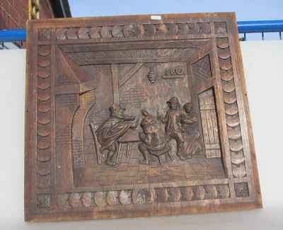 £50 • Buy Victorian Carved Wooden Panel Plaque Old Antique Wood Dutch Pub Scene 21 W