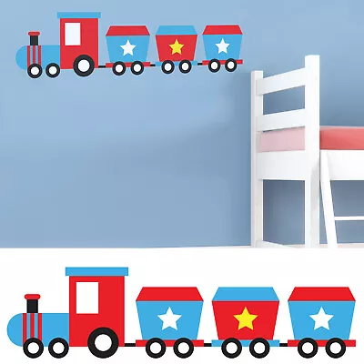 £7.99 • Buy Childrens/Kids Bedroom Wall Train Carriage Boys Blue Sticker Decal 