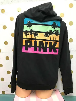 Victoria's Secret Pink Perfect Full Zip Hoodie Sweatshirt Black Palm Tree NWT • $59.99