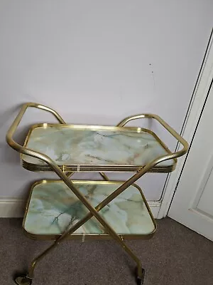 Vintage 60's Marble Formica Tea Trolley Hostess Drinks Cocktail Bar Retro Atomic • £74.99