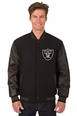 NFL Las Vegas Raiders Wool & Leather Reversible Jacket Front Patch Logos Black • $219.99