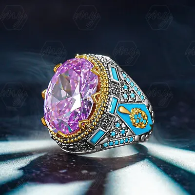 925 Sterling Silver Purple Amethyst Stone Ottoman Turkish Handmade Men's Ring • $49.90