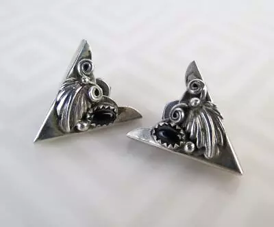 Vintage Native American 935 Argentium Silver Black Onyx Classic Collar Tips • $200