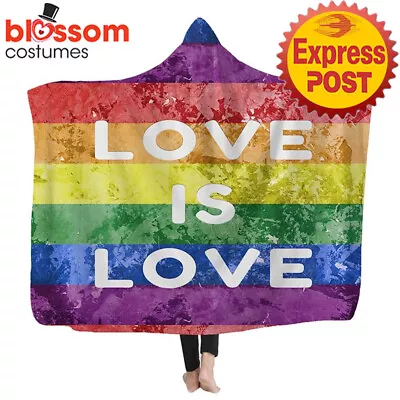 AS486 Adult Mardi Gras Rainbow Plush Love Is Love Costume Cape Hood Pride LGBTQ • $30.21
