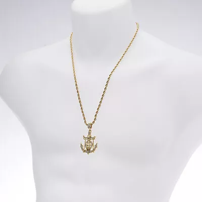 Men's Hip Hop 14K Gold Plated Anchor Jesus Cross Pendant 24  Rope Chain Necklace • $11.55
