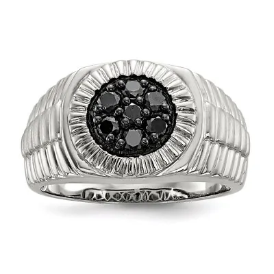 Sterling Silver Rhodium Plated Mens Black Diamond Polished/Satin Ring Size 10 • $292.50