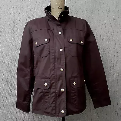 J Crew Jacket Womens Size Medium Maroon Resin Coated Twill Field Jacket Utility • $34.99