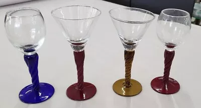 Vintage Set Of 4 Cordial Sherry Glasses W Twisted Stem Multicolor • $21.50