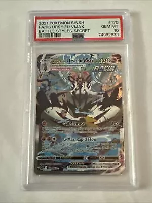 Pokemon TCG SWSH EN BATTLE STYLES URSHIFU VMAX #170 SECRET RARE FULL ART PSA 10 • $119.94