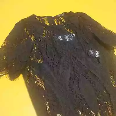 £0.01 • Buy ZARA Women's Blouse M Basic Black Short Sleeve Polyester Floral Lace Regular