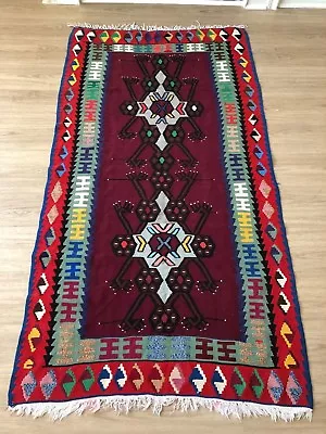 VINTAGE WOOL TURKISH HANDMADE KILIM RUG 6'0 X 3'1  FREE SHIPPING!!! • $100