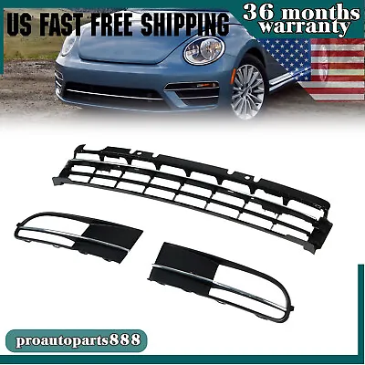 For VW Beetle 12-16 Front Bumper Lower Grille Gloss Black Trim & Fog Light Grill • $81.99