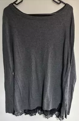 Mossimo Layered Look Lace Hem Knit Sweater Womens Large Gray Black Lightweight • $12.99