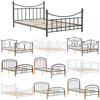 Metal Bed Single Double King Size Slat Base Headboard Set Bedroom Furniture • £74.99