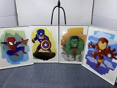 Set Of Four Marvel Avengers & Friends Framed Artwork Decor Bedroom New! 10”x8” • $29.99