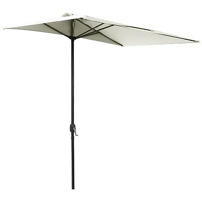 Outsunny 2.3m Garden Balcony Half Round Umbrella Metal Parasol Umbrella Beige • £44.99