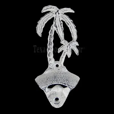 Palm Trees Bottle Opener Beer Soda Cast Iron Wall Mounted Rustic Off-White • $13.95