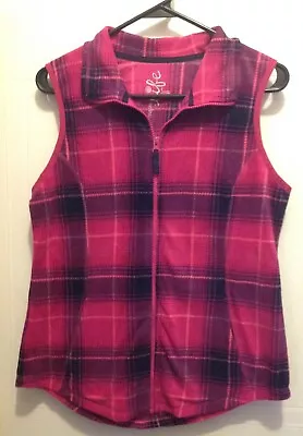 Made For Life Vest Women's Size S Pink Plaid Zip Up Sleeveless Pockets • $18.99