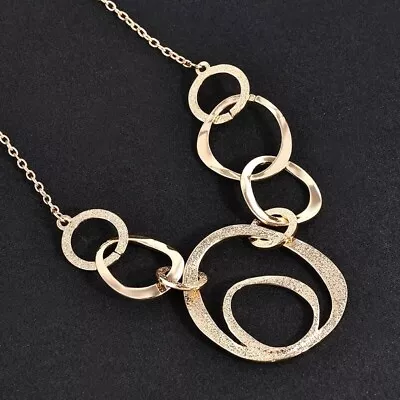 CHOKER CHAIN CIRCLE Necklace Bib Gold + Pouch • $23.50