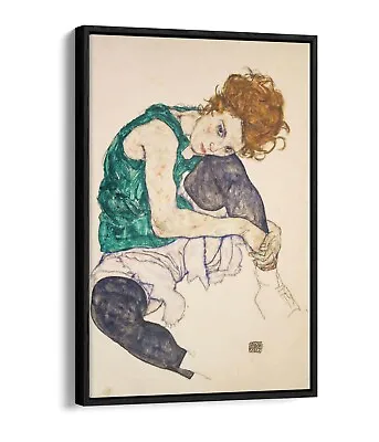 Egon Schiele Seated Woman With Legs Float Effect Canvas Wall Art Pic Print-green • £24.99