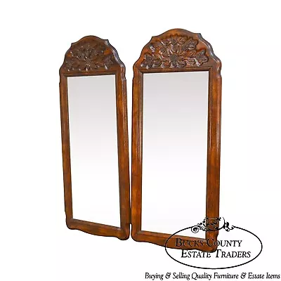 French Country Style Pair Of Vintage Carved Oak Mirrors • $695