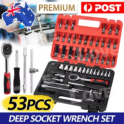 $26.95 • Buy 53PCS Metric Deep Socket Set CRV 1/4  Drive Flexiable Extension Bar Wrench Tools