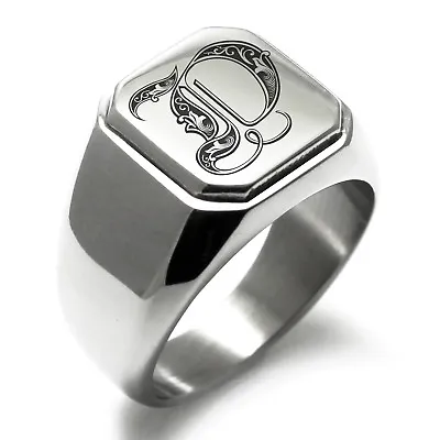 Stainless Steel Monogram Royal Initial D Mens Square Biker Style Signet Ring • $15