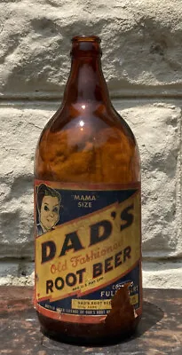 Vintage Dads Root Beer Amber Bottle Mama Size Picture Of Woman 1949 10” Ohio • $12.99