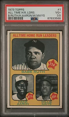 1973 Topps BABE RUTH HANK AARON WILLIE MAYS #1 Home Run Leaders PSA 3.5 VG+ • $39.99