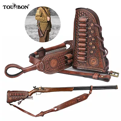 TOURBON Vintage Leather None Drill Strap Set With Rifle Buttstock Cover For Gift • $107.99