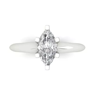 1.0 Marquise Designer Statement Bridal Classic Ring 14k White Gold Moissanite • £283.03