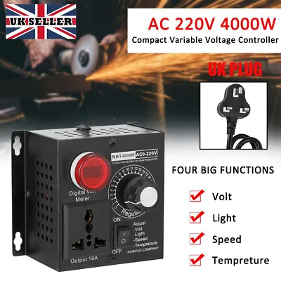 £18.99 • Buy 4000W AC SCR Variable Voltage Regulator Motor Speed Fan Controller Dimmer 220V