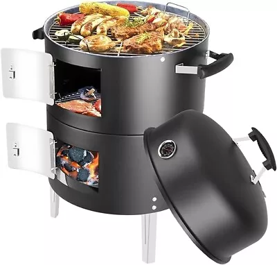 Portable Charcoal BBQ Grill: Outdoor Small Charcoal Grills With Meat Smoker Comb • $139.99