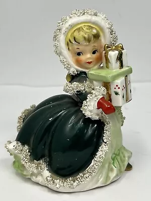 Napco Christmas Girl Shopping Ceramic Figurine Spaghetti 5” * Damage * • $49.95