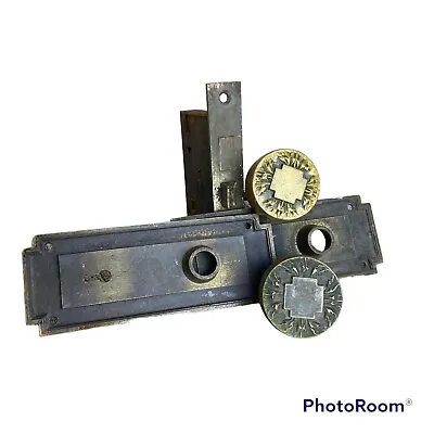 Antique Yale Towne Door Knobs Backplates Mortise Lock Spindle Brass Ornate Cross • $89.99