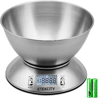 Electronic Kitchen Scales With Stainless Steel Mixing Bowl Timer And Temperatur • £18.99