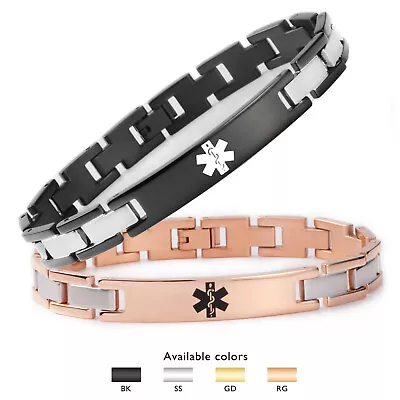 CUSTOM ENGRAVE 4 Colors! Stainless Steel Slim Link Medical ID Bracelet Unisex • $25.97