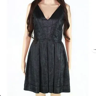 $28 • Buy Z Spoke Zac Posen Dress 2 Black Shimmer V Neck Sleeveless 
