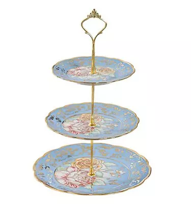 3 Tier Ceramic Vintage Cake Stand With Beautiful Classic Rose Pattern Food Rack • $42.61