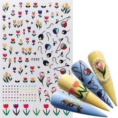Nail Art Stickers Transfers Decals Spring Flowers Floral Fern Daisy Tulips (590) • £1.65
