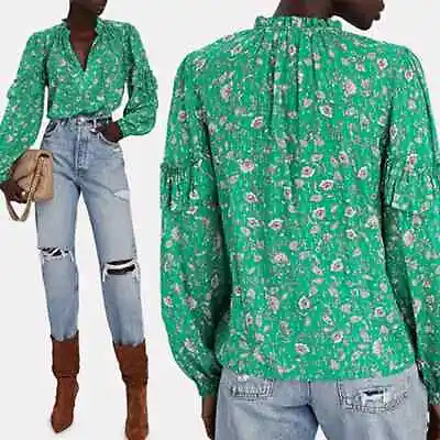 Intermix Marika Ruffled Fil Coupé Casual Blouse Women's Green Size: XS NWOT • $155