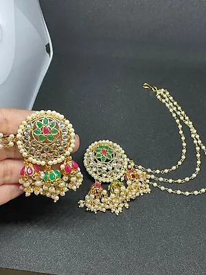 $39.59 • Buy Indian Sahara Chain Jhumka Kundan Kan Chain With Earrings Bridal Bahubali Jhumki